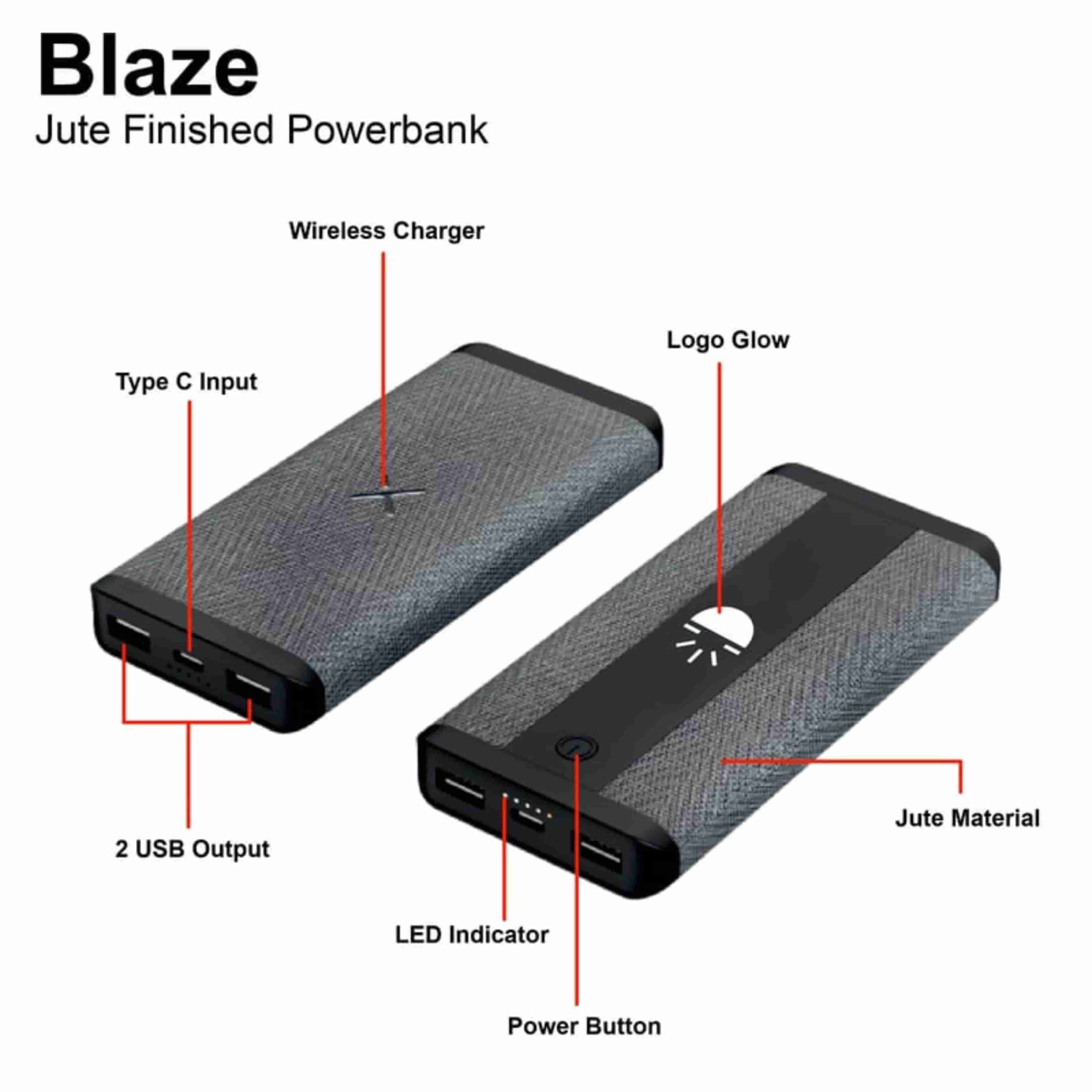 Glow Gadgets Blaze 10000 mAh Jute Finished Powerbank