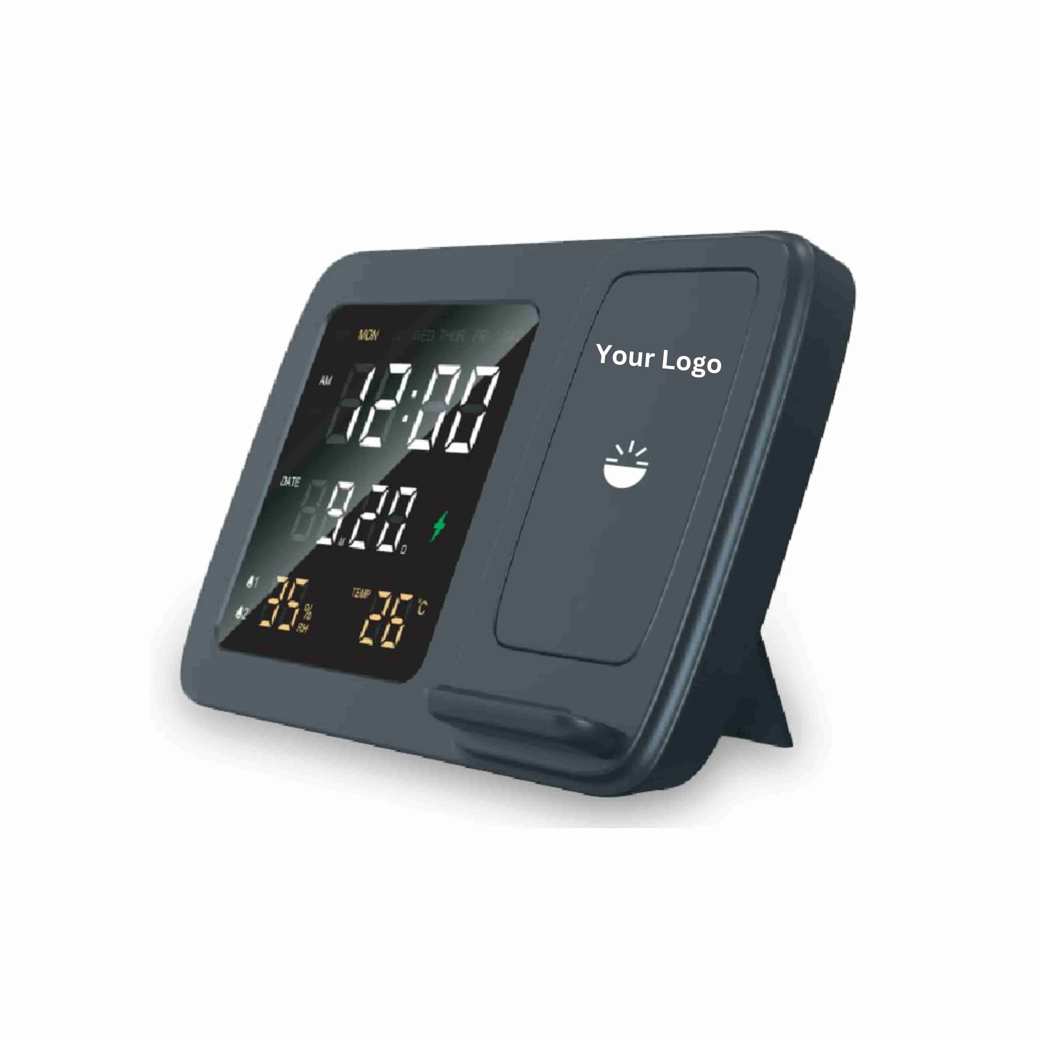 GlowGadgets Shimmer Wireless Charger with LED Clock | 15W Fast Charge | All-in-One Bedside Companion | Black � Sleek, Efficient Charging & Time Display