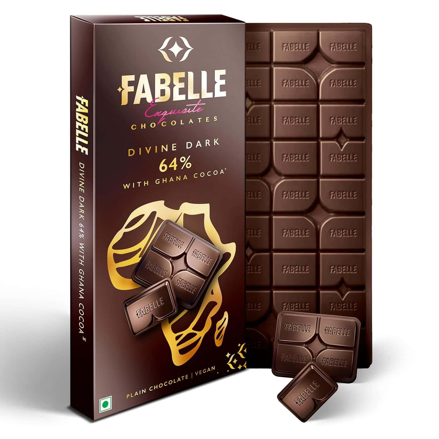 Fabelle Divine Dark 64% With Ghana Cocoa Luxury Dark Chocolate Bar
