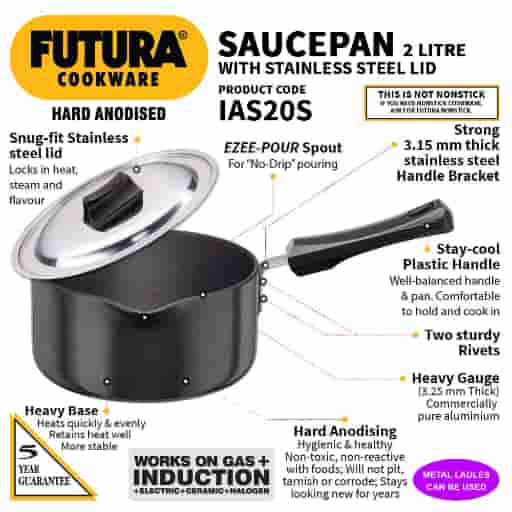 Hawkins Futura 2L Hard Anodised Induction Sauce Pan With Stainless Steel Lid