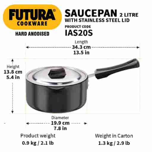 Hawkins Futura 2L Hard Anodised Induction Sauce Pan With Stainless Steel Lid