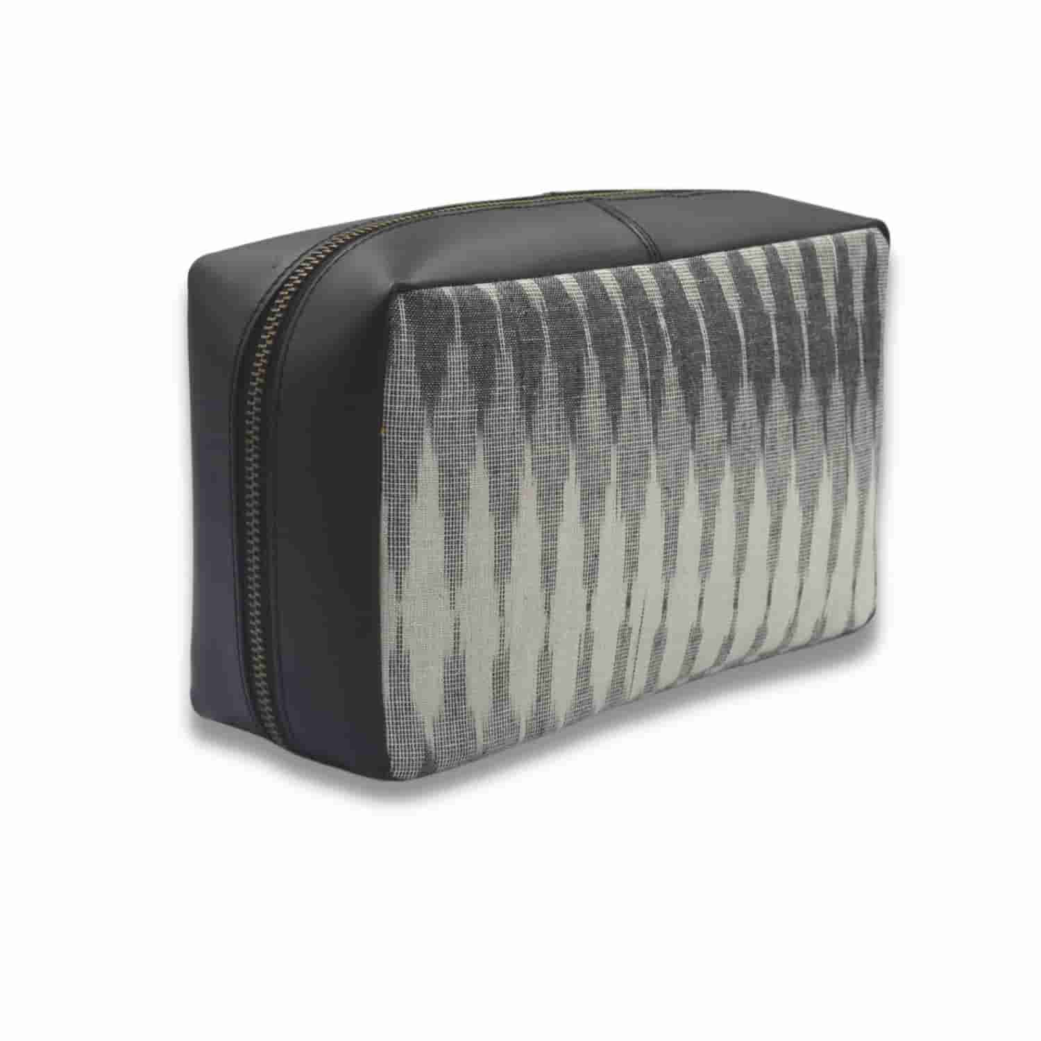 Leather Chef Tech Pouch Cream & Black IKAT + Leather