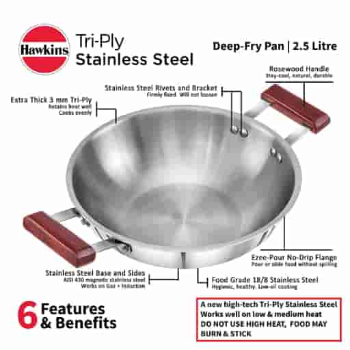 Hawkins Tri-Ply Stainless Steel 2.5L Induction Deep-Fry Pan