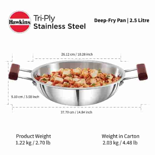 Hawkins Tri-Ply Stainless Steel 2.5L Induction Deep-Fry Pan