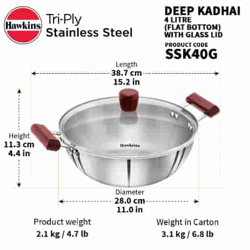 Hawkins Tri-Ply Stainless Steel 4L Induction Deep-Fry Pan With Glass Lid