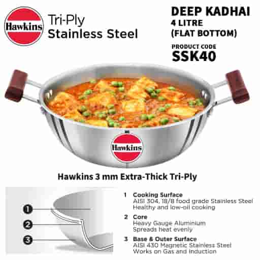 Hawkins Tri-Ply Stainless Steel 4L Induction Deep-Fry Pan