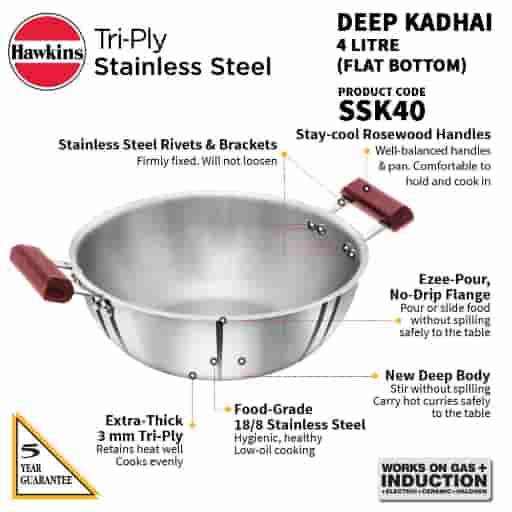 Hawkins Tri-Ply Stainless Steel 4L Induction Deep-Fry Pan