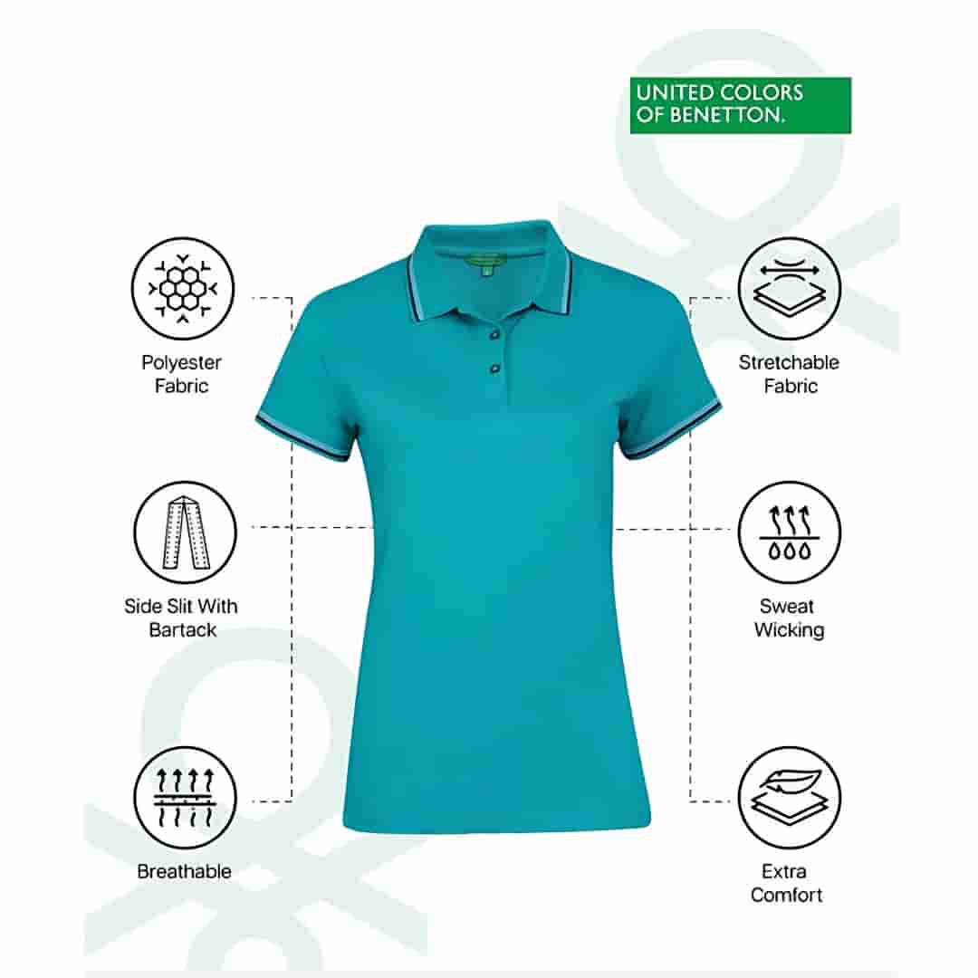 United Colors of Benetton Women's Lemon Green Lycra Polo T-Shirt