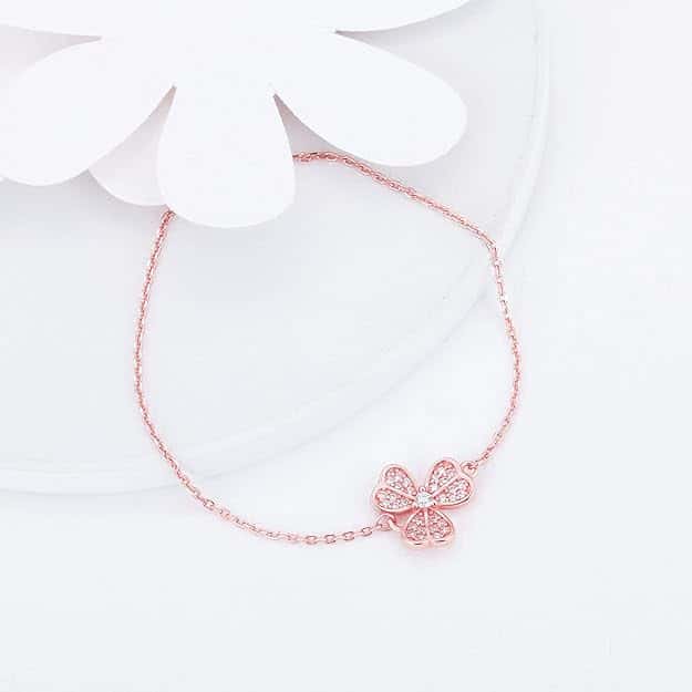 Rose Gold Zircon-Studded Shamrock Bracelet in bulk from India — Ant Mascot