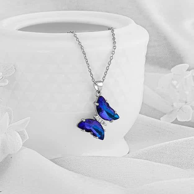 Silver Midnight Blue Butterfly Pendant With Link Chain in bulk from India — Ant Mascot