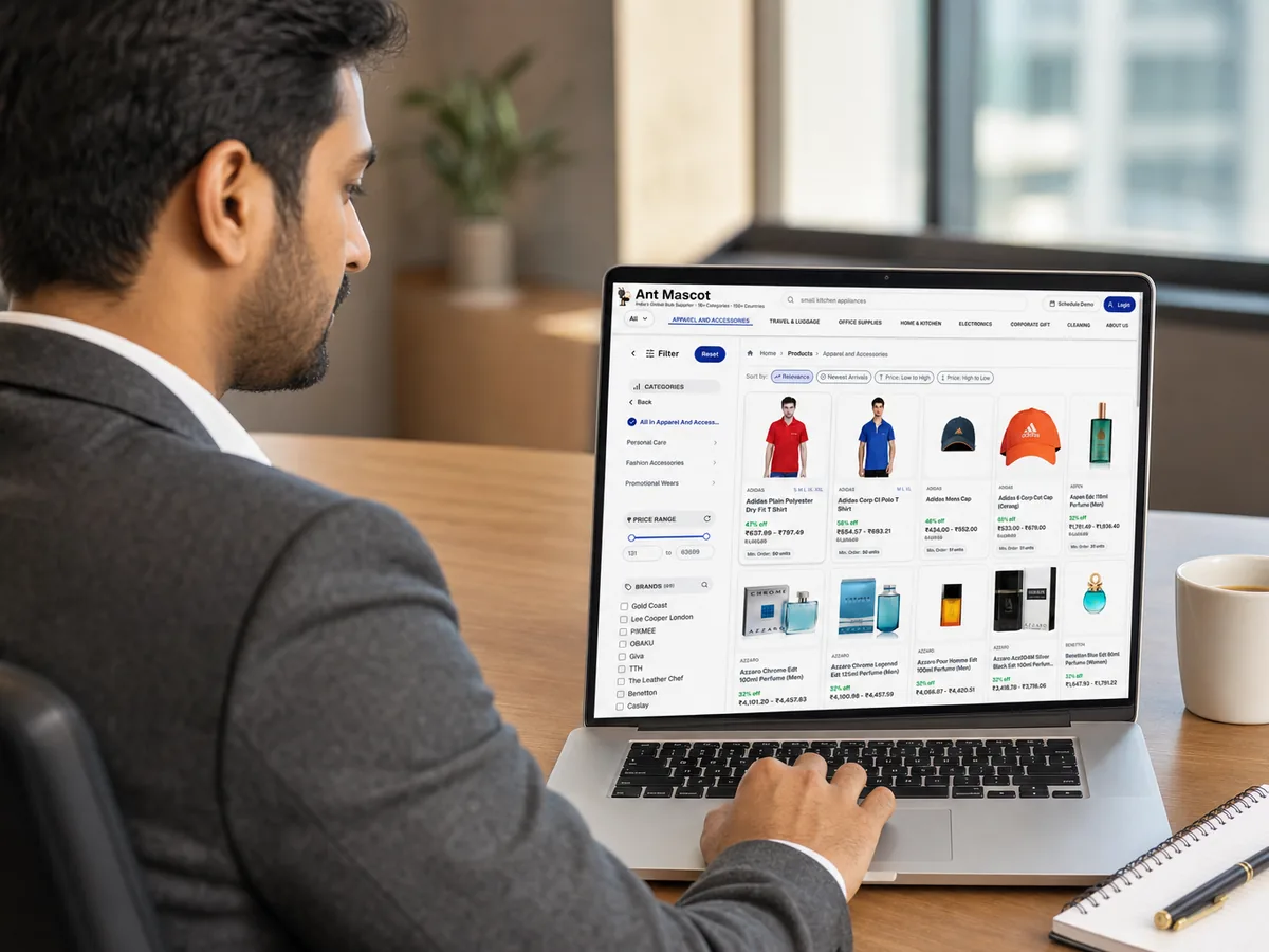Reseller shortlisting products into a Selection on a laptop